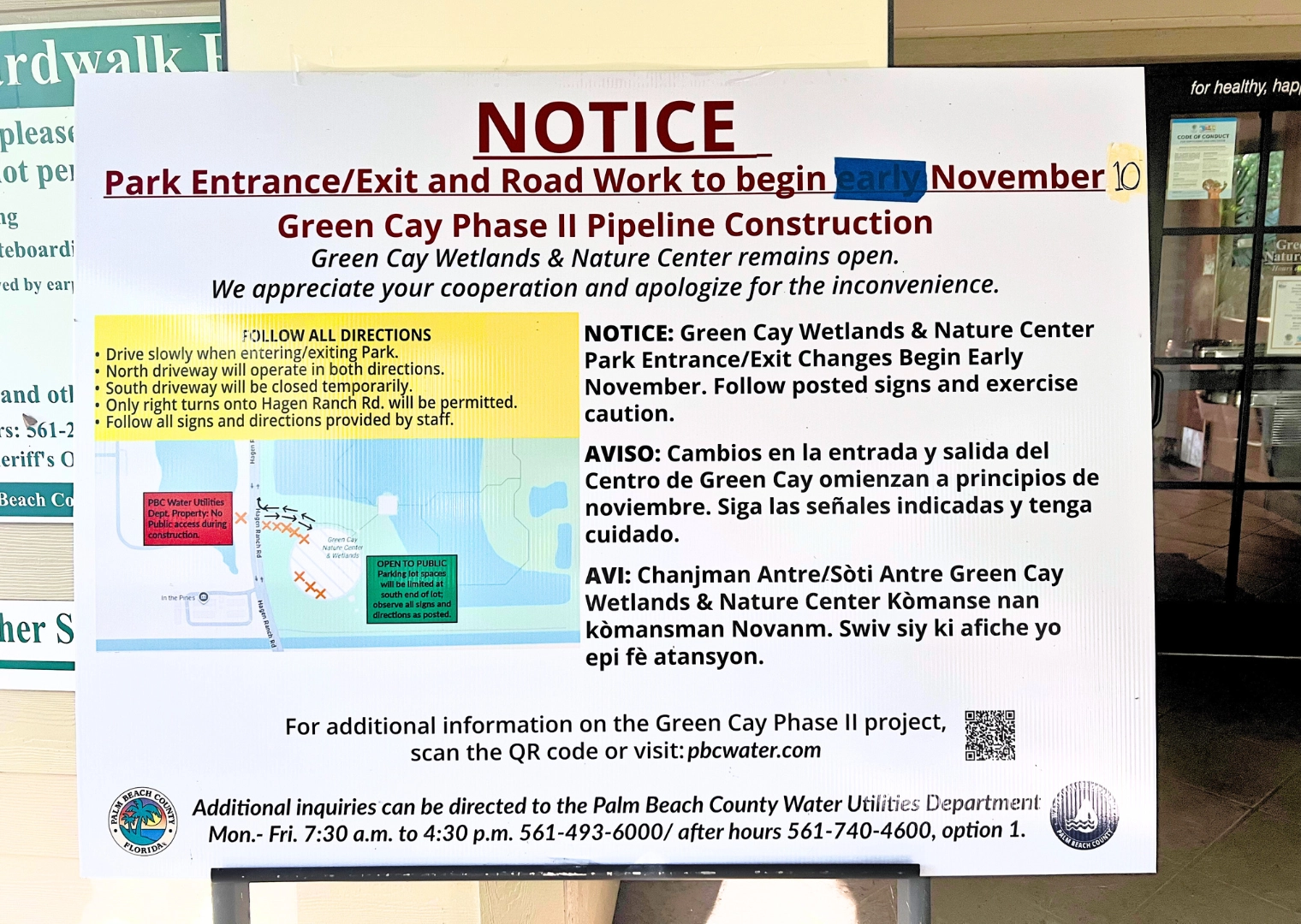 Sign reading Notice Green Cay Phase 2