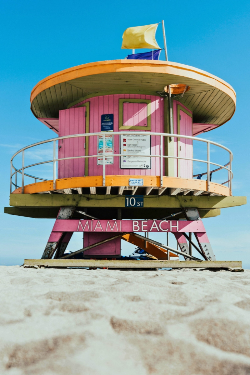 Old school lifeguard stand in Miami Beach is where to go on vacation in Florida