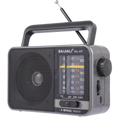 Portable AM/FM Transistor Radio with Loud Speaker that is battery powered in case of power outage during hurricane season