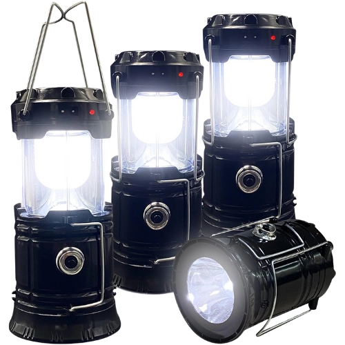 4 Collapsible Portable LED Camping Lantern XTAUTO Lightweight Waterproof Solar USB Rechargeable LED Flashlight Survival Kits