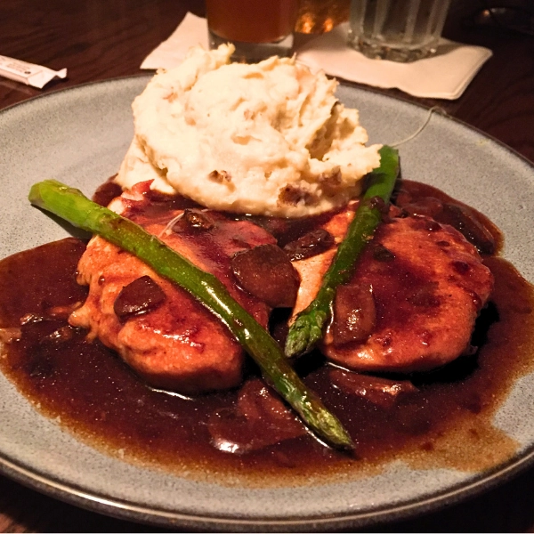 Chicken madeira with mashed potatoes at Big Bear Brewing Company in Coral Springs Florida