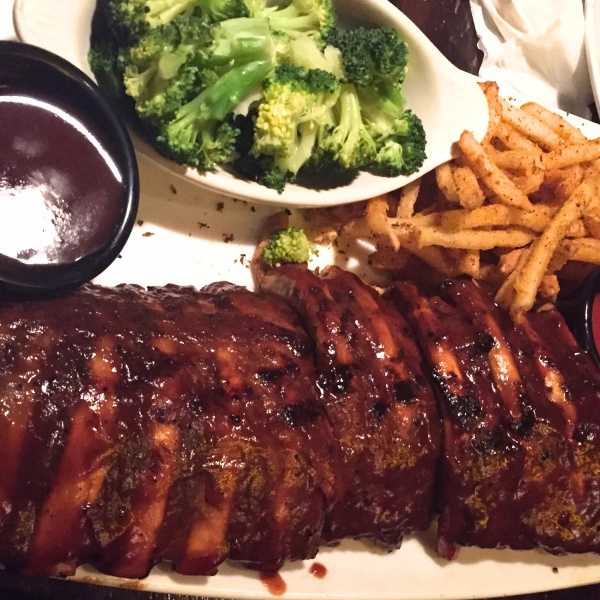 baby back ribs with french fries and broccoli at Big Bear Brewing Company in Coral Springs Florida