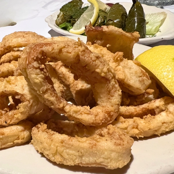 kalamaria fried calamari crispy appetizer at Greek Islands Taverna authentic Greek food in Fort Lauderdale Florida