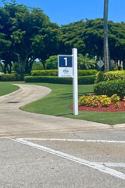Things to do for locals in Florida is play golf a PGA Tour sign in Boca Raton neighborhood
