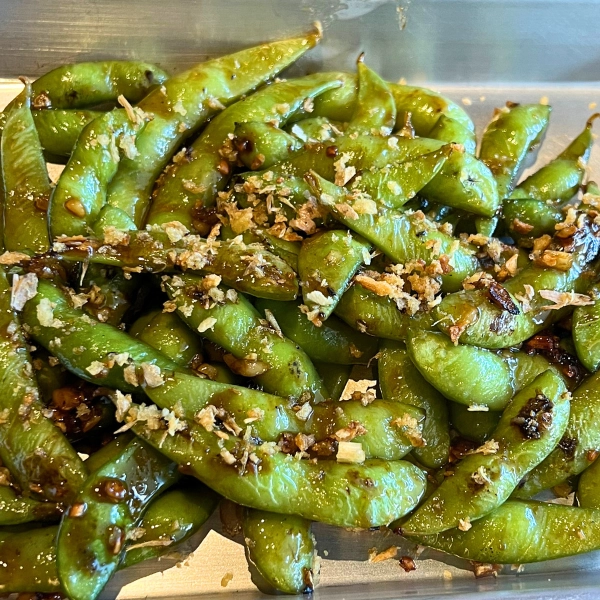 Hot Garlic Edamame appetizer dish at Sen Thai Bistro in Boca Raton Florida