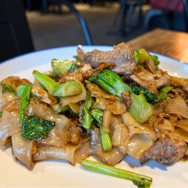 Beef pad see ew noodle dish the most authentic Thai Food in Boca Raton is at Sen Thai Bistro