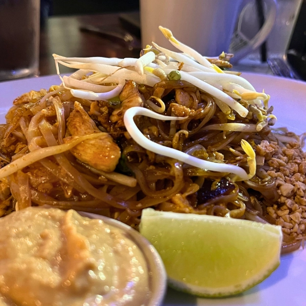 Chicken Pad Thai dish at Sen Thai Bistro in Boca Raton Florida