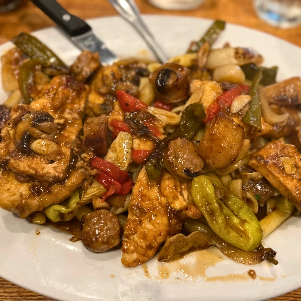 chicken scarpariello with peppers and kalamata olives authentic dish in Parkland Florida Italian food Pizza Time Caffe