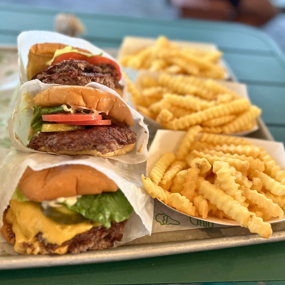Florida Restaurants Palm Beach to Fort Lauderdale Shake Shack three burgers and fries the best burger in Boca Raton