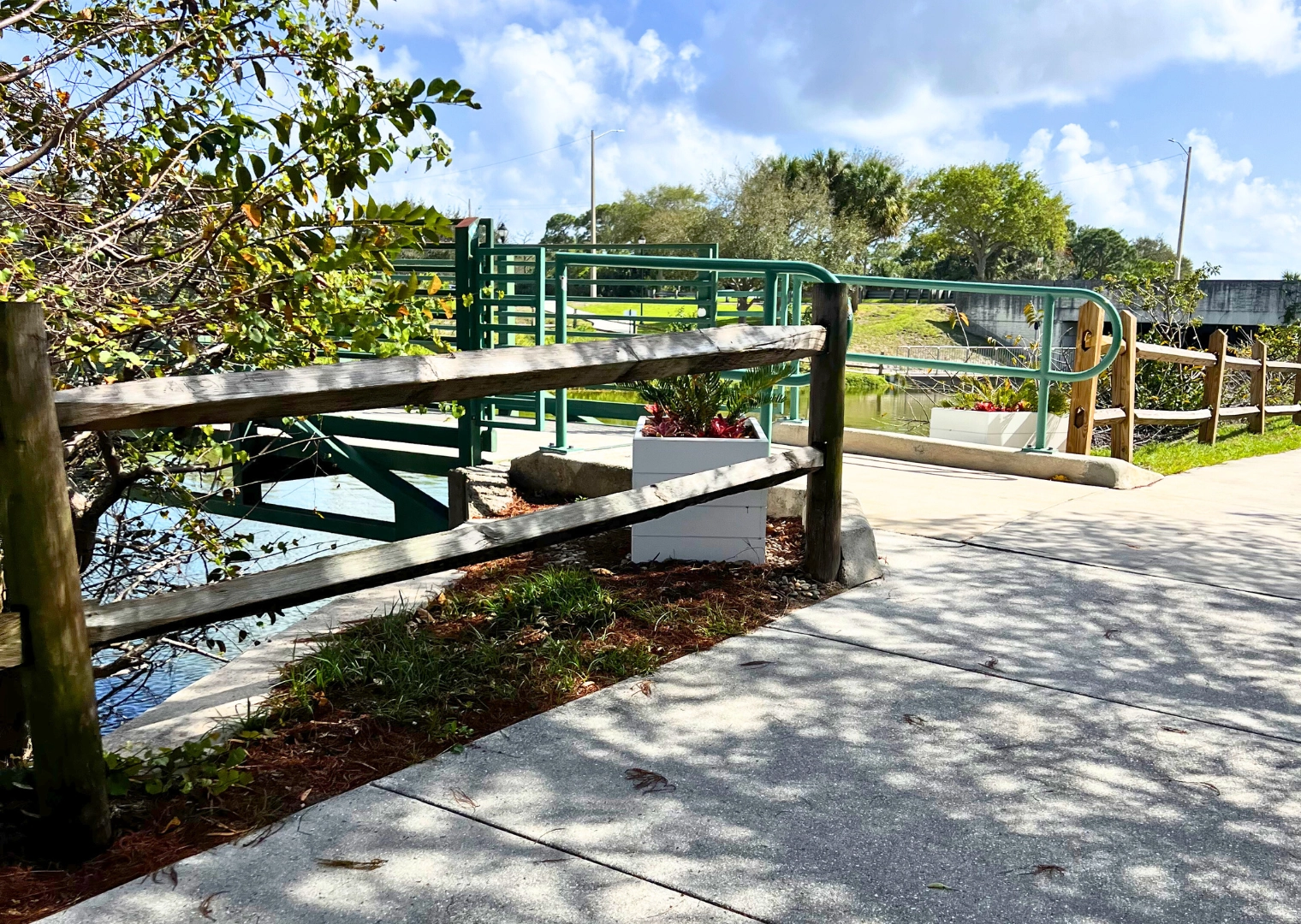 Pondhawk Natural Area trail exit over bridge to parking lot