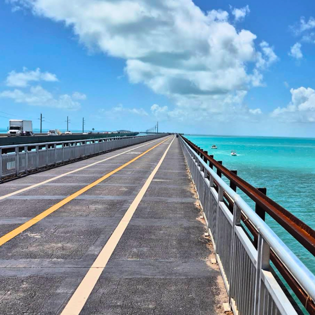 7 Mile Bridge from car in the Florida Keys