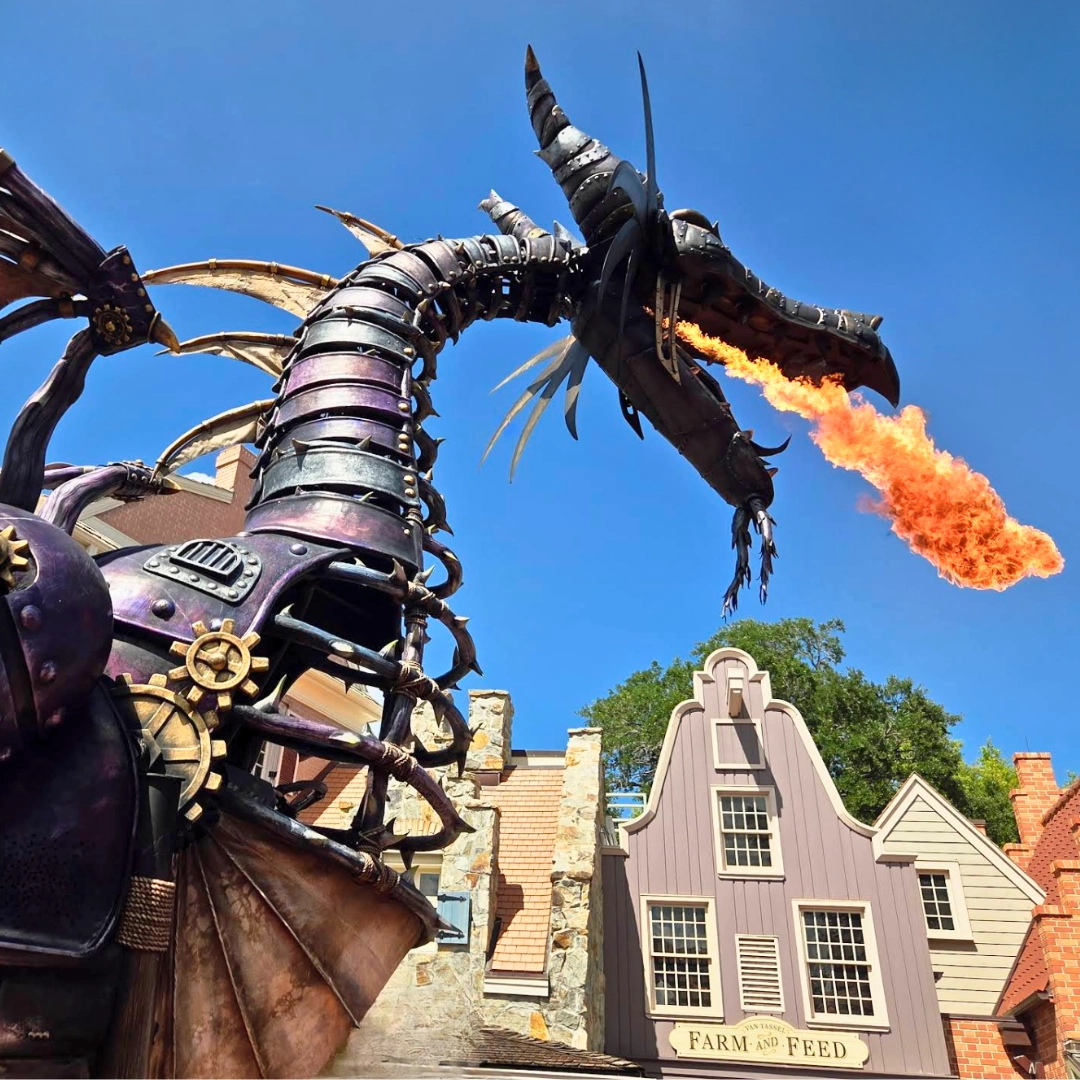 Dragon breathing fire at Disney World in Orlando Florida