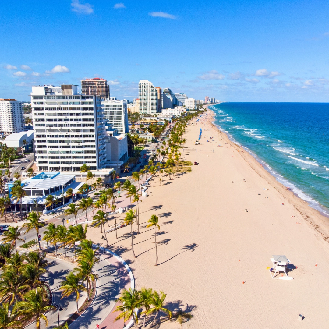 Aerial view of beach and skyline in ft lauderdale Florida