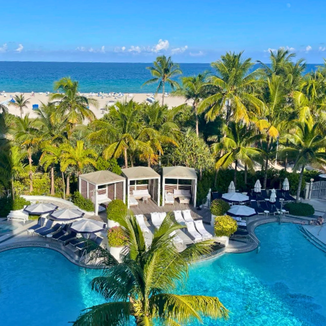 Loews Miami Beach is beachfront this is an aerial view of modern upscale hotel in South Beach Miami Florida