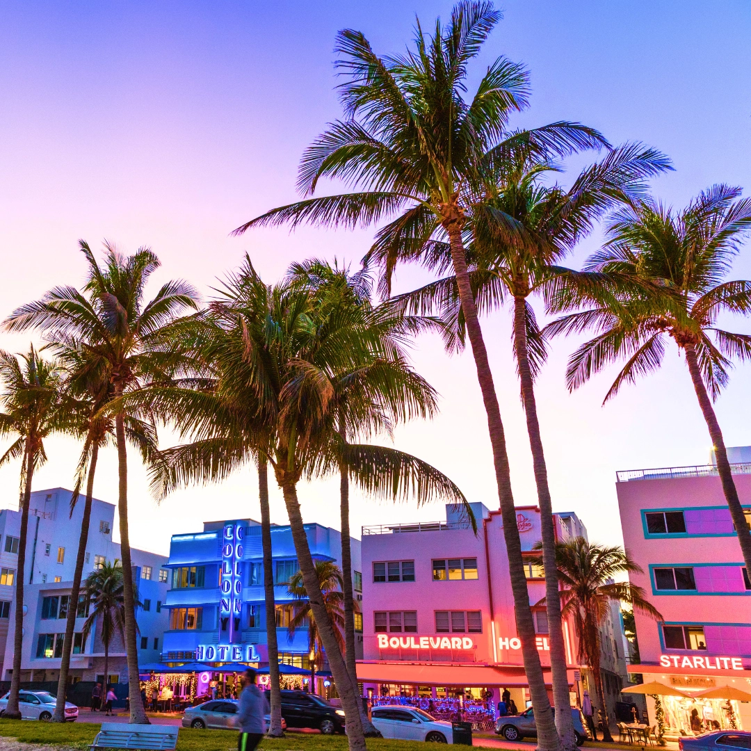 Collins Avenue at night in Miami Florida