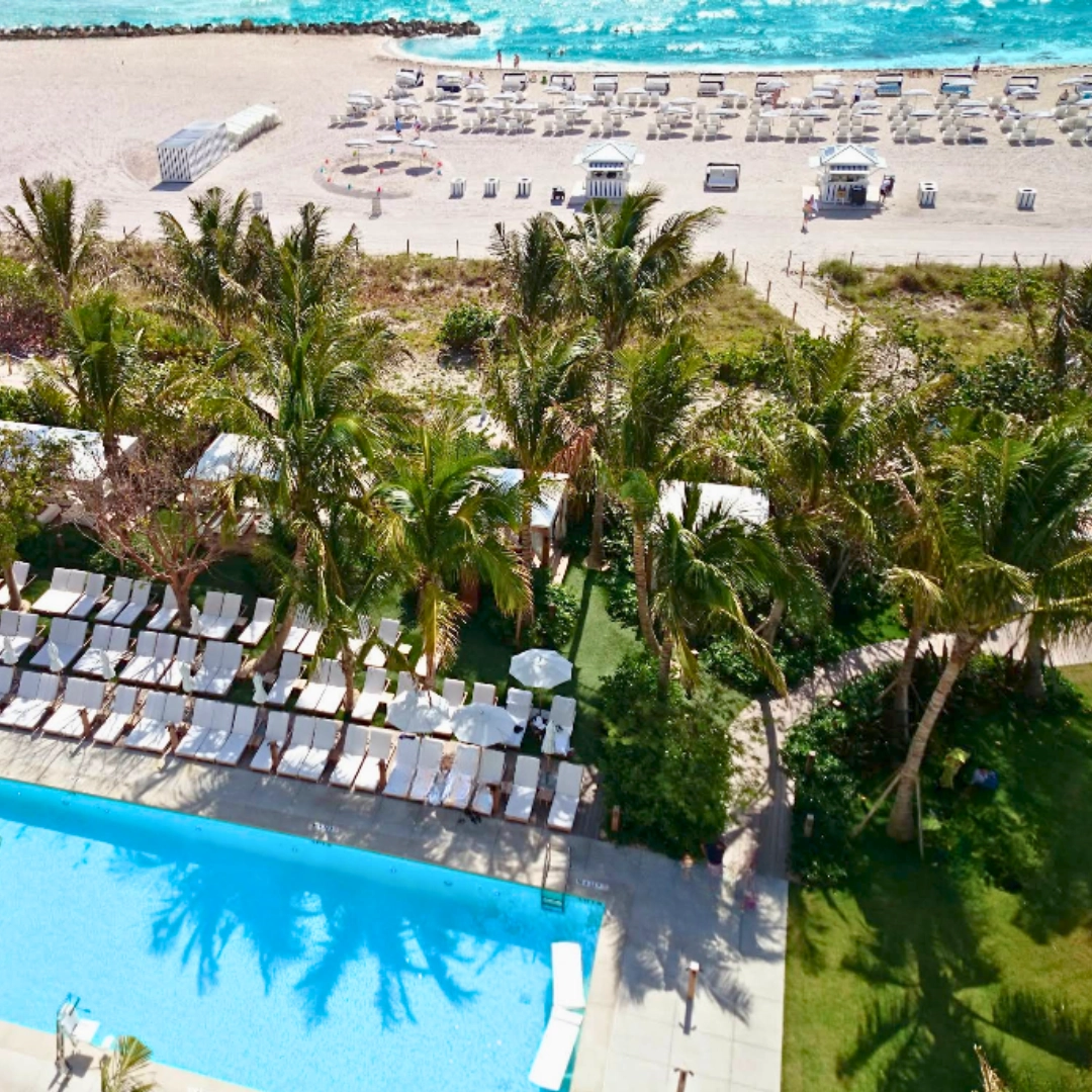 Aerial view of The Edition on Miami Beach a beachfron hotel in South Beach Miami Florida