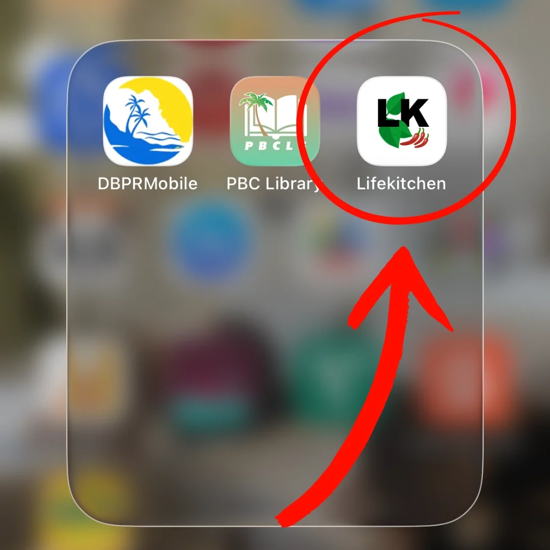 Life Kitchen App icon for How to Check Restaurant Inspection Reports in Florida with red arrow