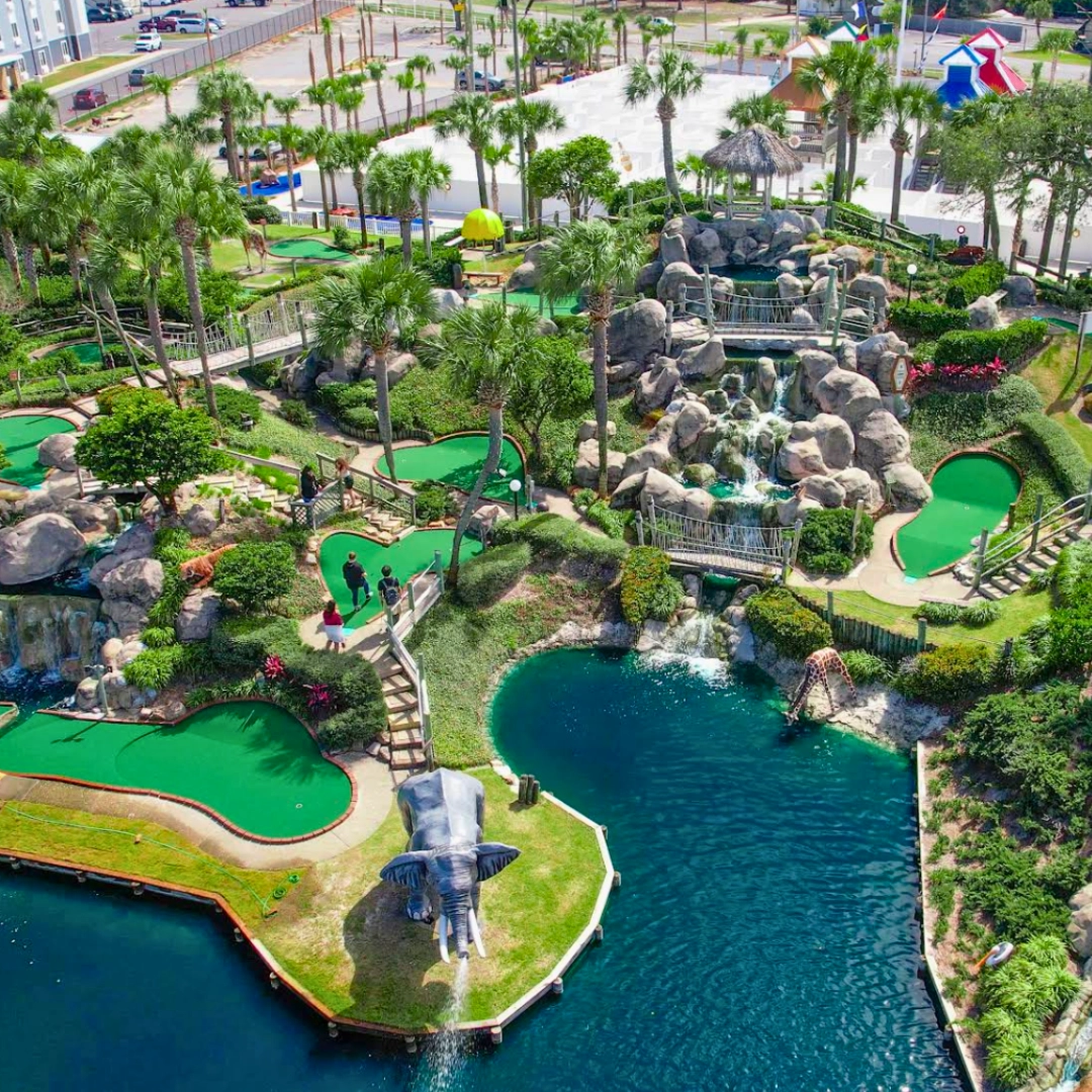 aerial shot panama city beach Coconut Creek Family Fun Park in Florida Panhandle