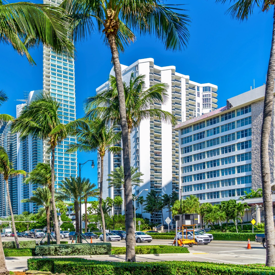 Sunny Isles in Miami Florida high rises and streets
